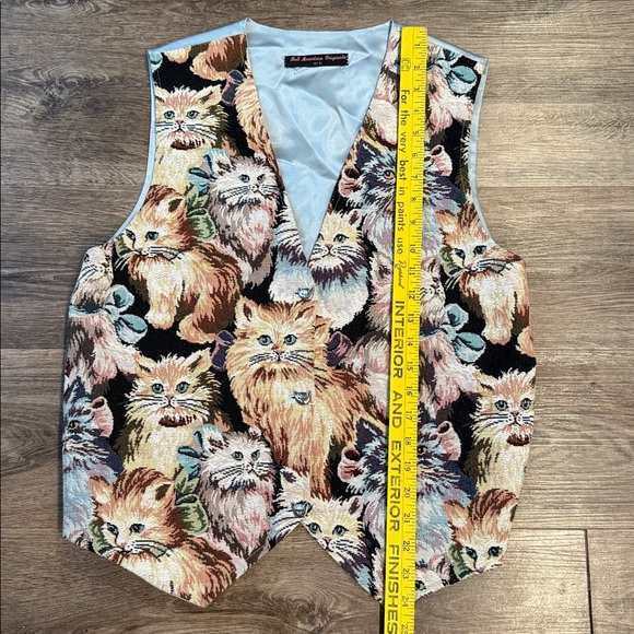 Vintage Tapestry Cat Vest 80s 90s Novelty Size M - Picture 2 of 6